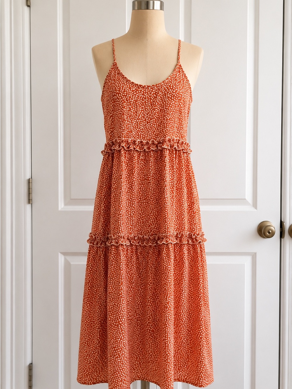 SHEIN Orange Spotted Tiered Midi Dress